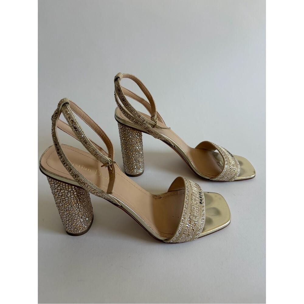 Christian Dior Dway Gold Crystals Sandal Heels - Picture 2 of 13